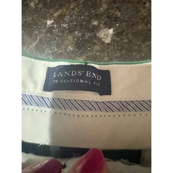 Lands’ End Chino Shorts Men's Size 35 Green Flat Front Casual Golf - Picture 8 of 10